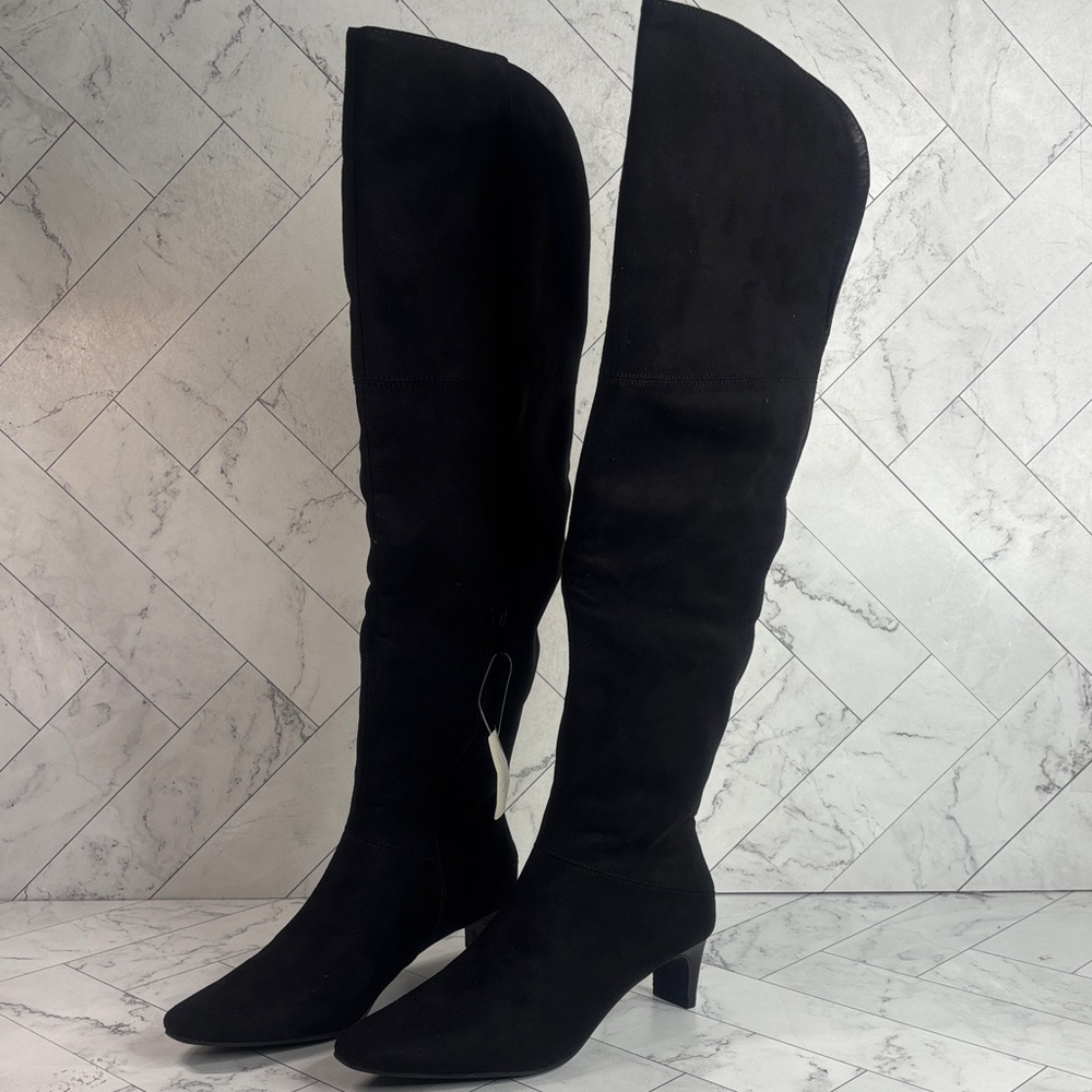 NWT Worthington Womens Valto Black Faux Suede Over Knee Mid Heel Boots Size 6M